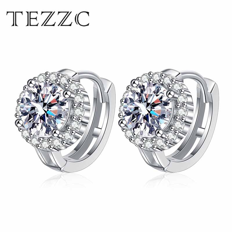 Tezzc GRA Certified Moissanite Earrings for Women S925 Sterling Silver with 18k Gold Plated Diamond Ear Studs Wedding Jewelry