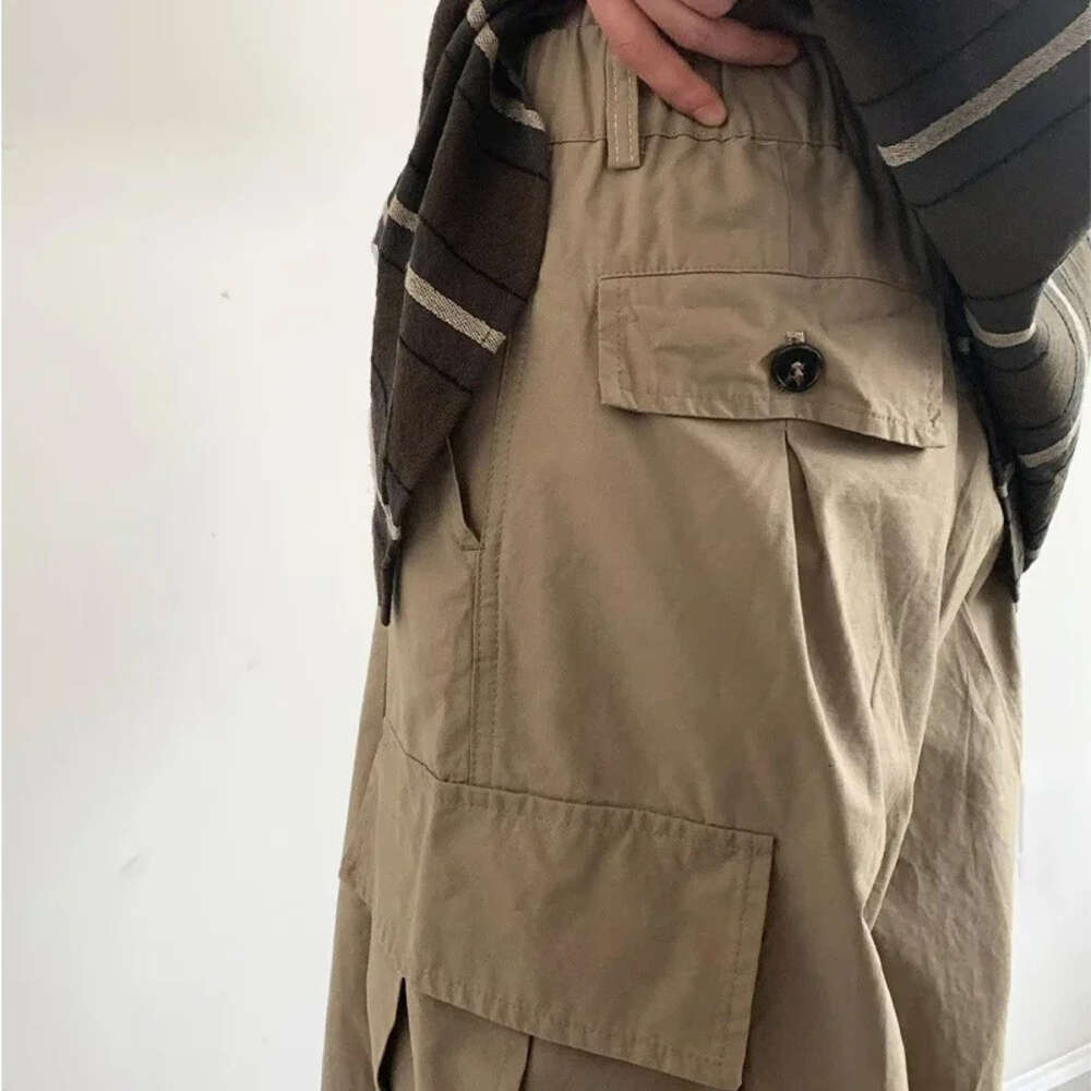 HOUZHOU Japanese Wide Leg Pants Men Vintage Oversize Cargo Trousers Male Loose Casual Streetwear Hip Hop Pocket Autumn M522 35