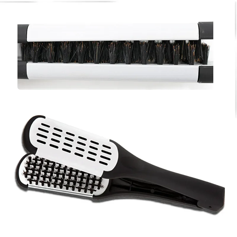 Hairdressing Clamp Comb Double Sided V Brush Natural Ceramic Plywood Straightening Comb Women Styling Tools Hair Straightener