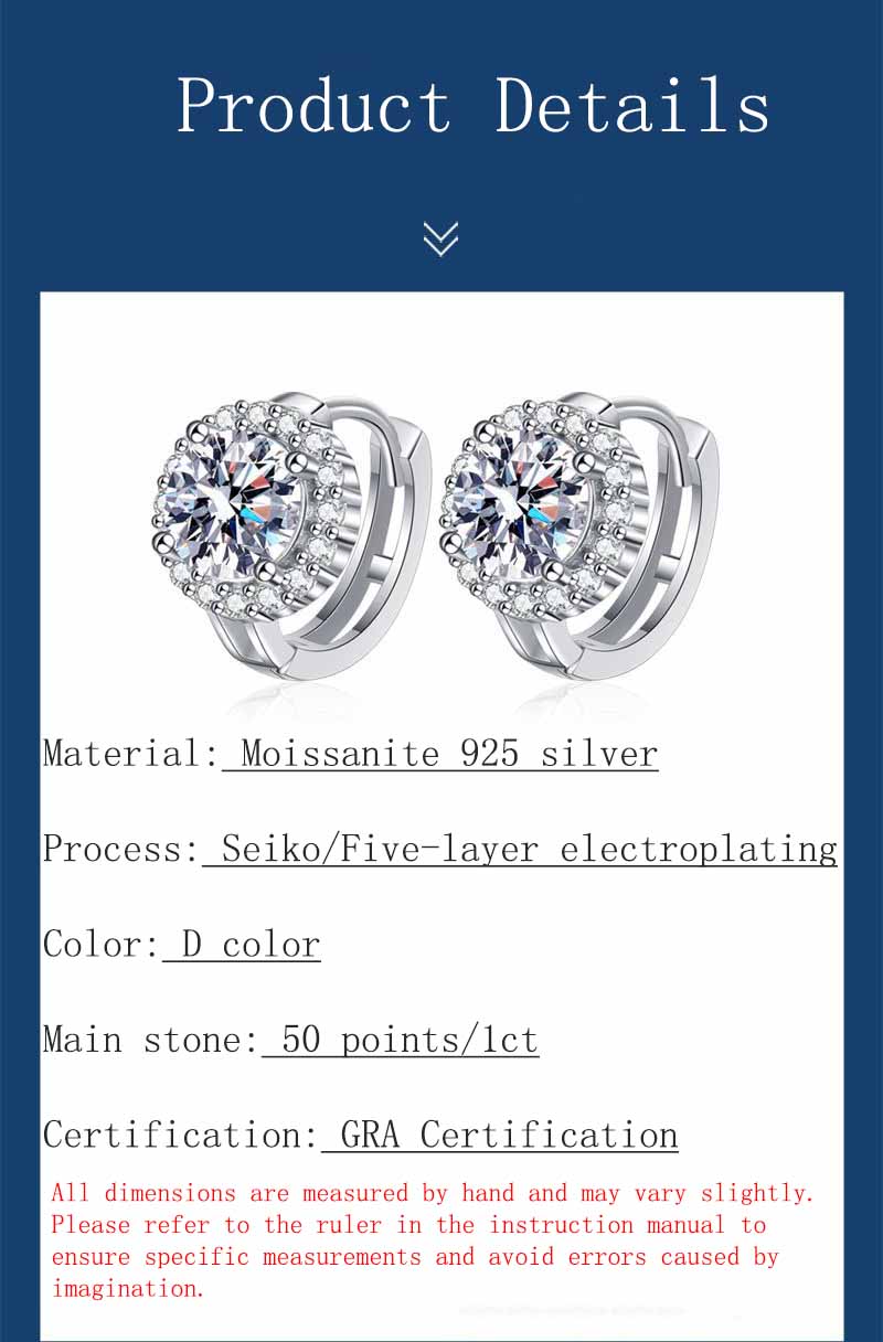 Tezzc GRA Certified Moissanite Earrings for Women S925 Sterling Silver with 18k Gold Plated Diamond Ear Studs Wedding Jewelry