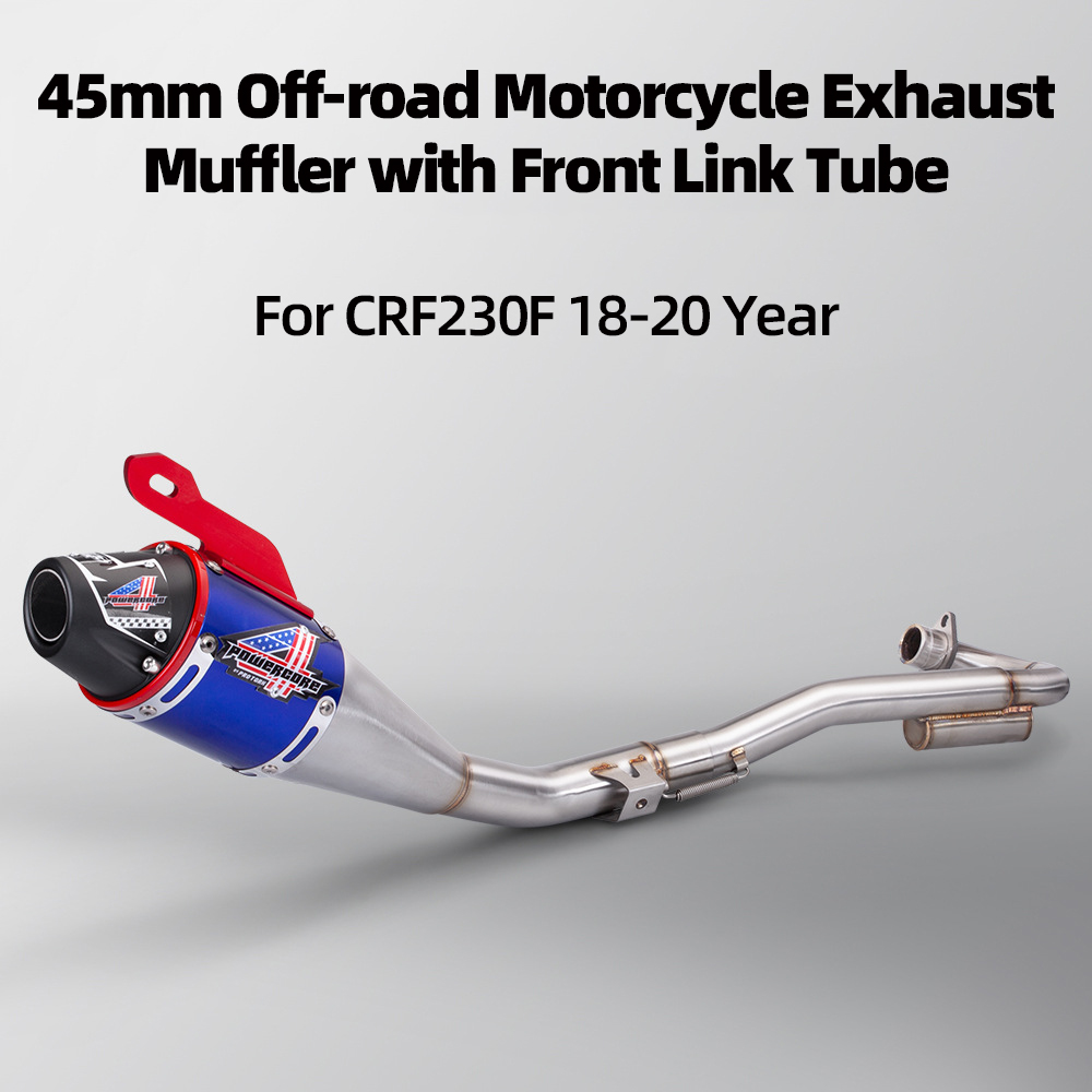 45mm Off-road Motorcycle Exhaust Muffler with Front Link Tube For Honda CRF230F 18-20 Year Dirt Bike Exhaust System Modify Parts