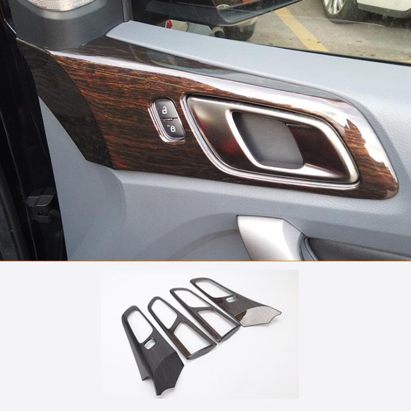 For Ford Ranger Everest Endeavor 2015-2021 Car Inner Door Handle Bowl Cover Trim Frame Decorator Accessories, Wood Grain