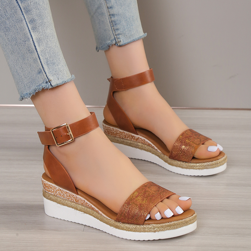 Amkle Strap Wedge Sandals for Women Summer 2023 High Heel Open Toe Buckle Gladiator Shoes Woman Non Slip Platform Sandals Female