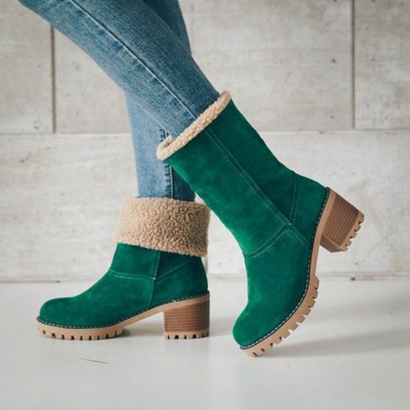 New Women Winter Outdoor Keep Warm Fur Waterproof Women's Snow Boots Thick Heel With Round Head Short Boot