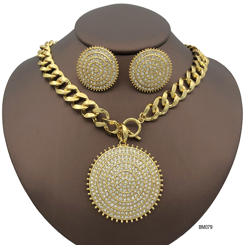Italian Rhinestone Round Necklace And Earring Set For Women Wedding Party Gifts Jewellery Accessories For Women