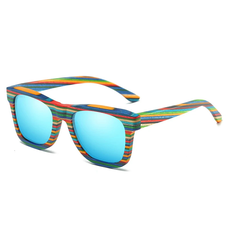 GM Handmade Wooden Colorful frame Sunglasses Polarized Gafas Eyewear Eyeglasses Reflective lens Men Women Bamboo sunglasses 240515
