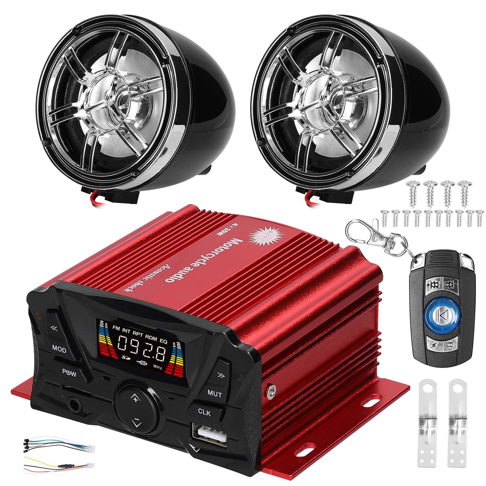 Bluetooth Motorcycle Stereo Speaker Anti-Theft Alarm System MP3 Player TF AUX FM Radio USB Motorcycle Audio Sound System