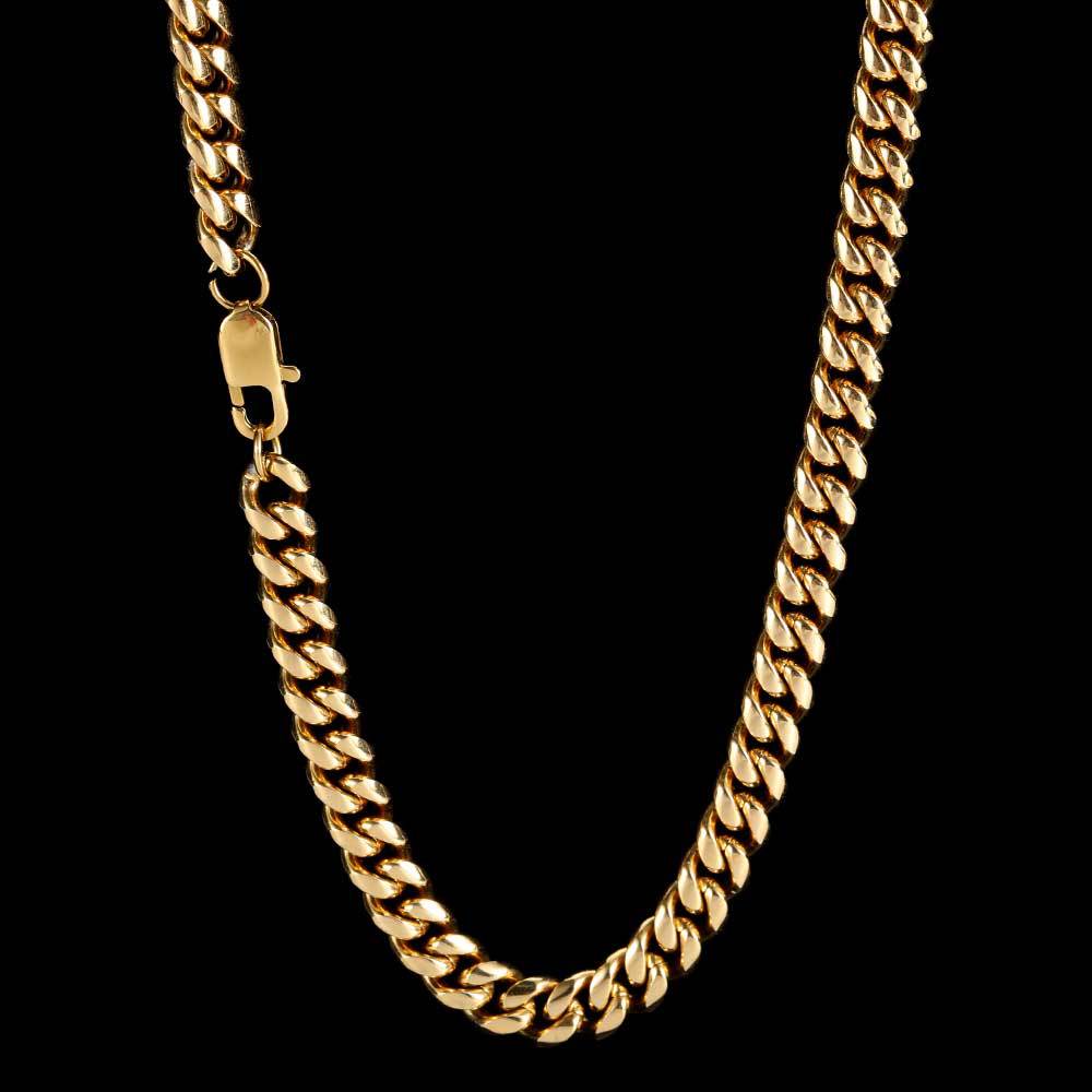 18K Gold Miami Cuban Link Chain Necklace For Men Punk Gold Chains Stainless Steel Choker Necklace Hip Hop Jewelry Gift 5Mm 16-30