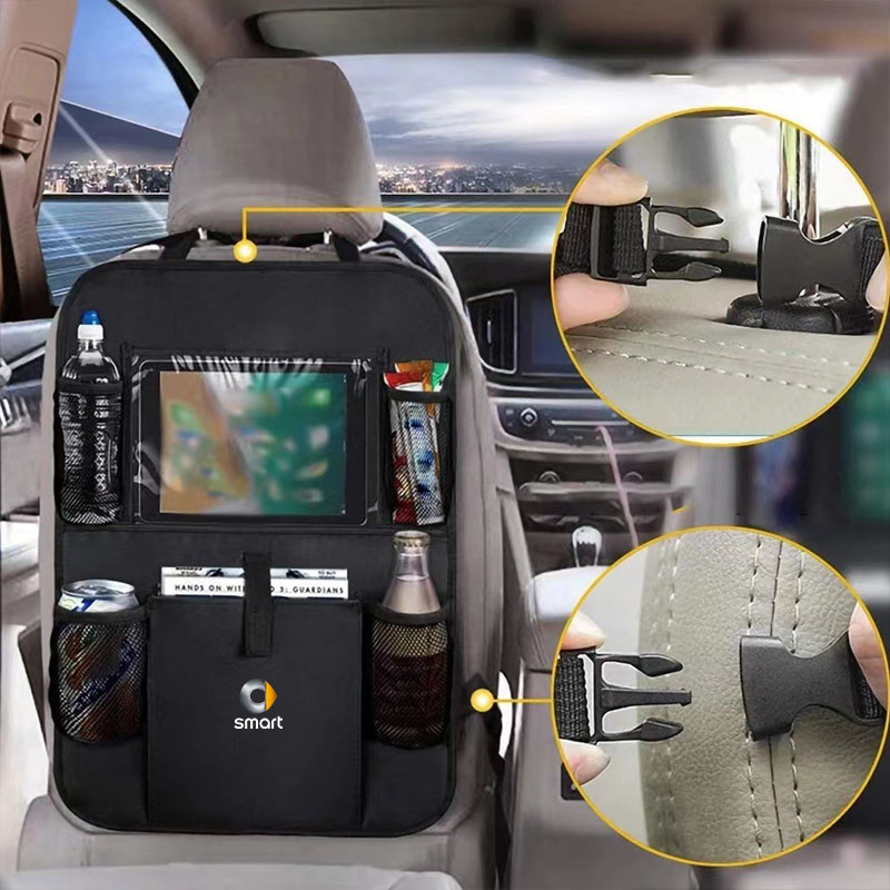 Car Seat Back Organizer with Touch Screen Storage Pockets for Travel Kids For Mercedes Smart Fortwo Forfour 451 453 Accessories