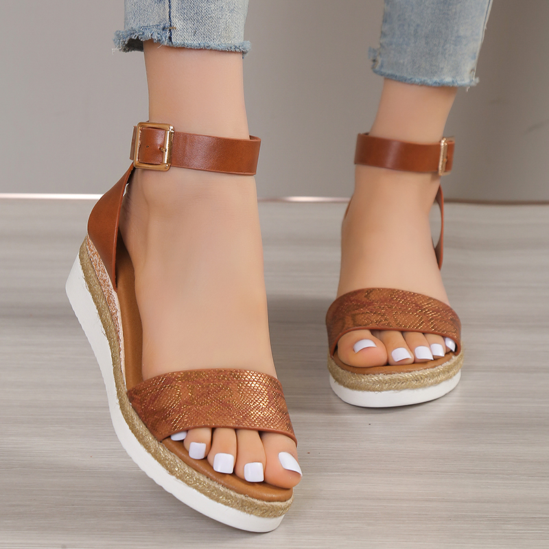 Amkle Strap Wedge Sandals for Women Summer 2023 High Heel Open Toe Buckle Gladiator Shoes Woman Non Slip Platform Sandals Female