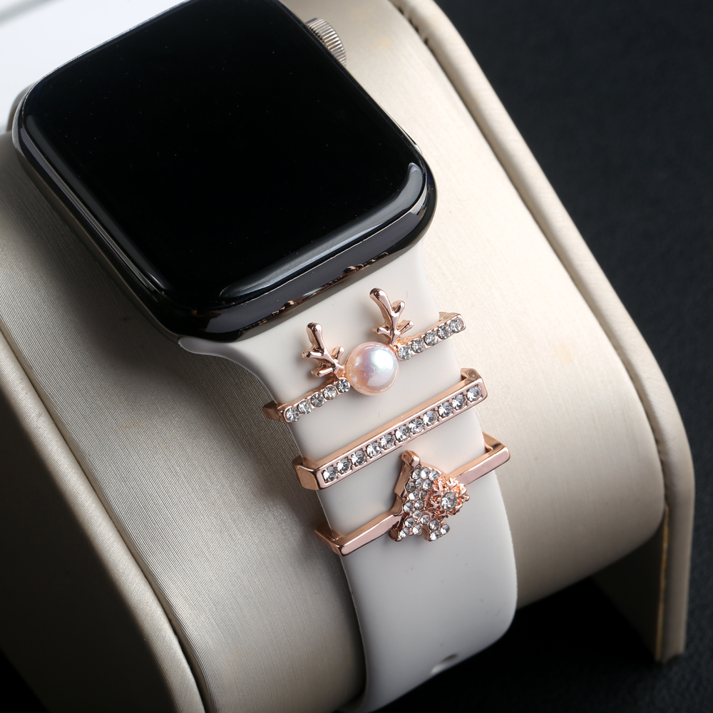 Metal Charms Decorative Ring For Apple Watch Band Shinny Diamond Ornament For iwatch Bracelet Smart Watch Silicone Strap Charms
