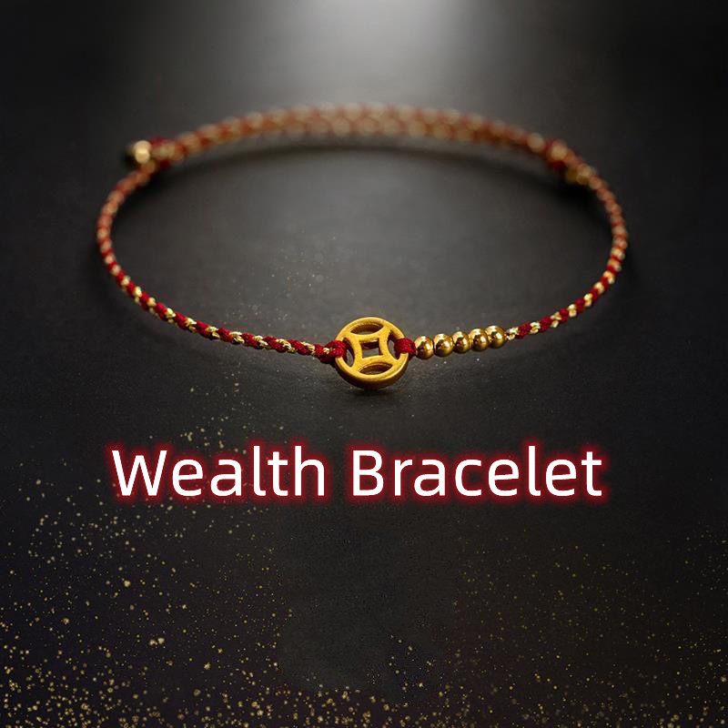 Handmade Woven Red Rope Wealth Lucky Bangle Gold Color Copper Adult Women Men Couple Adjustable Bracelets Drop Shipping