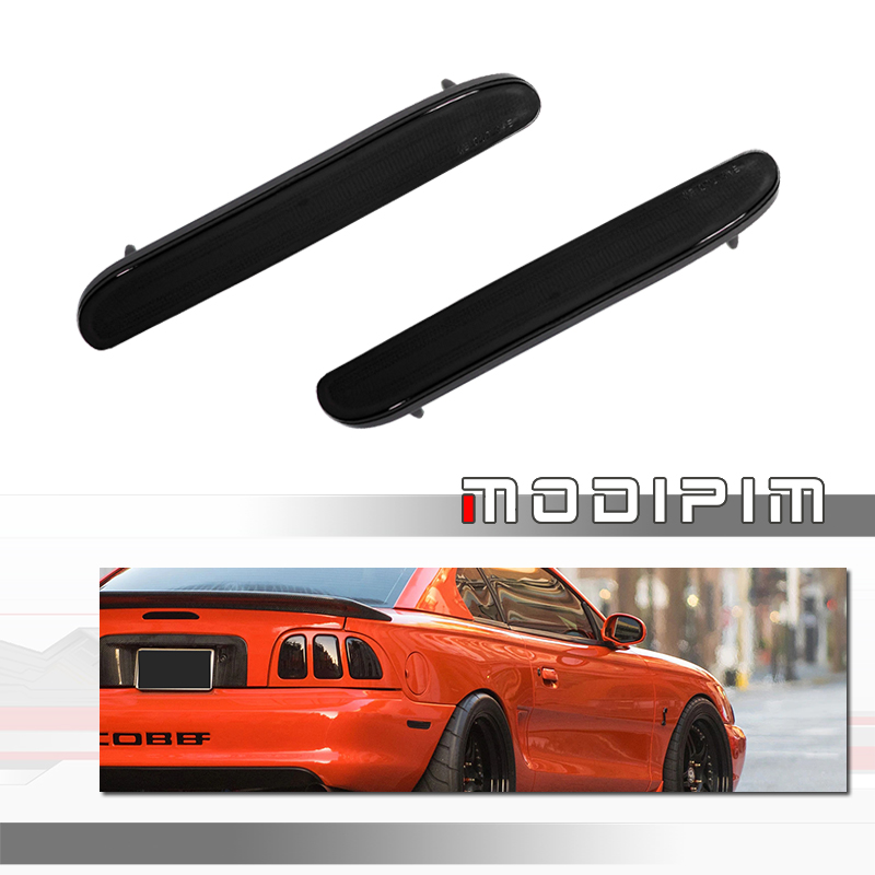 Smoked / Red Lens Car Rear Bumper Side Marker Reflectors Light Housings Kit For 1994 1995 1996 1997 1998 Ford Mustang, No Bulb