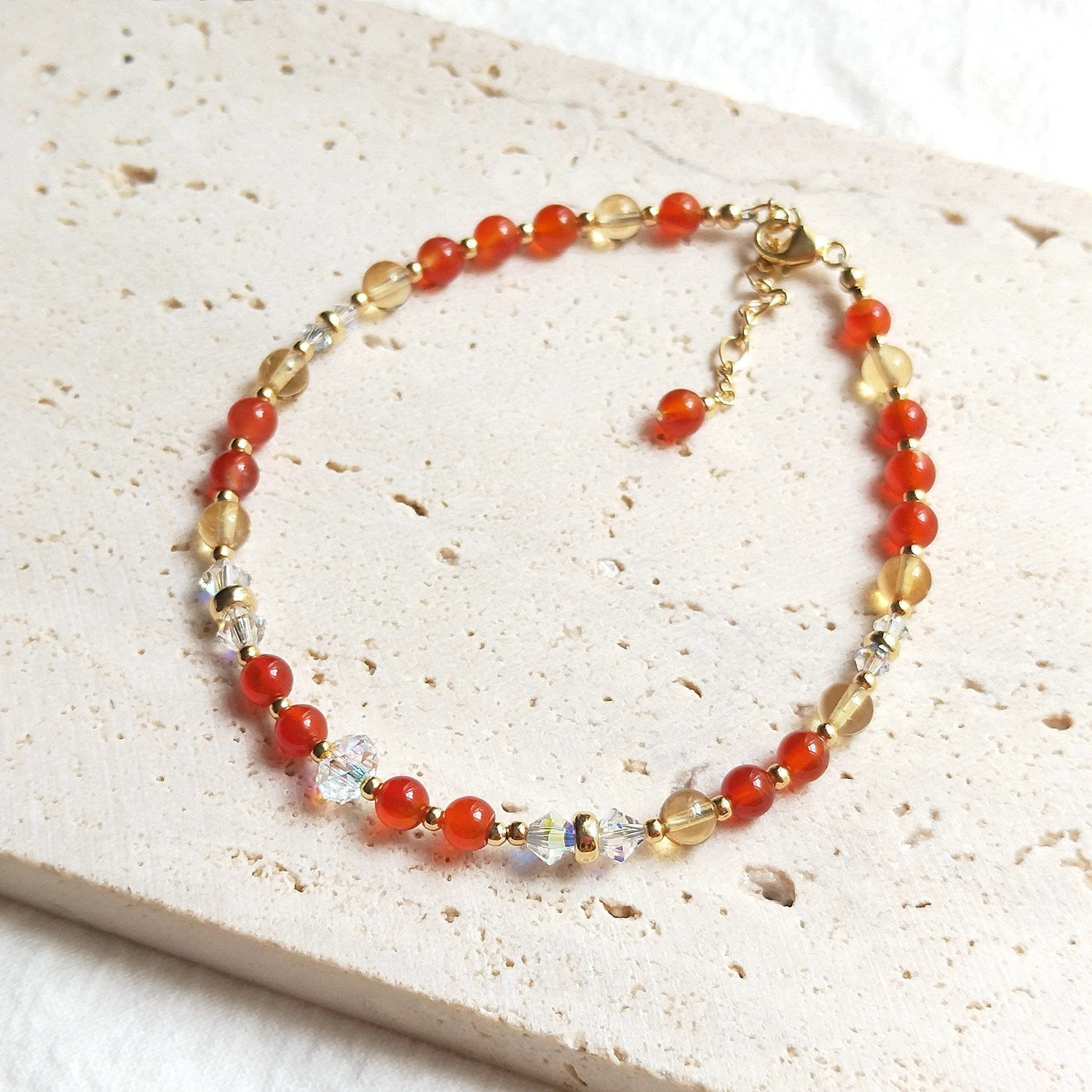 Lii Ji Natural Stone 4mm Carnelian Citrine 14K Gold Filled Beaded Anklet 203cm Crystal Handmade Jewelry For Women Gift 240522