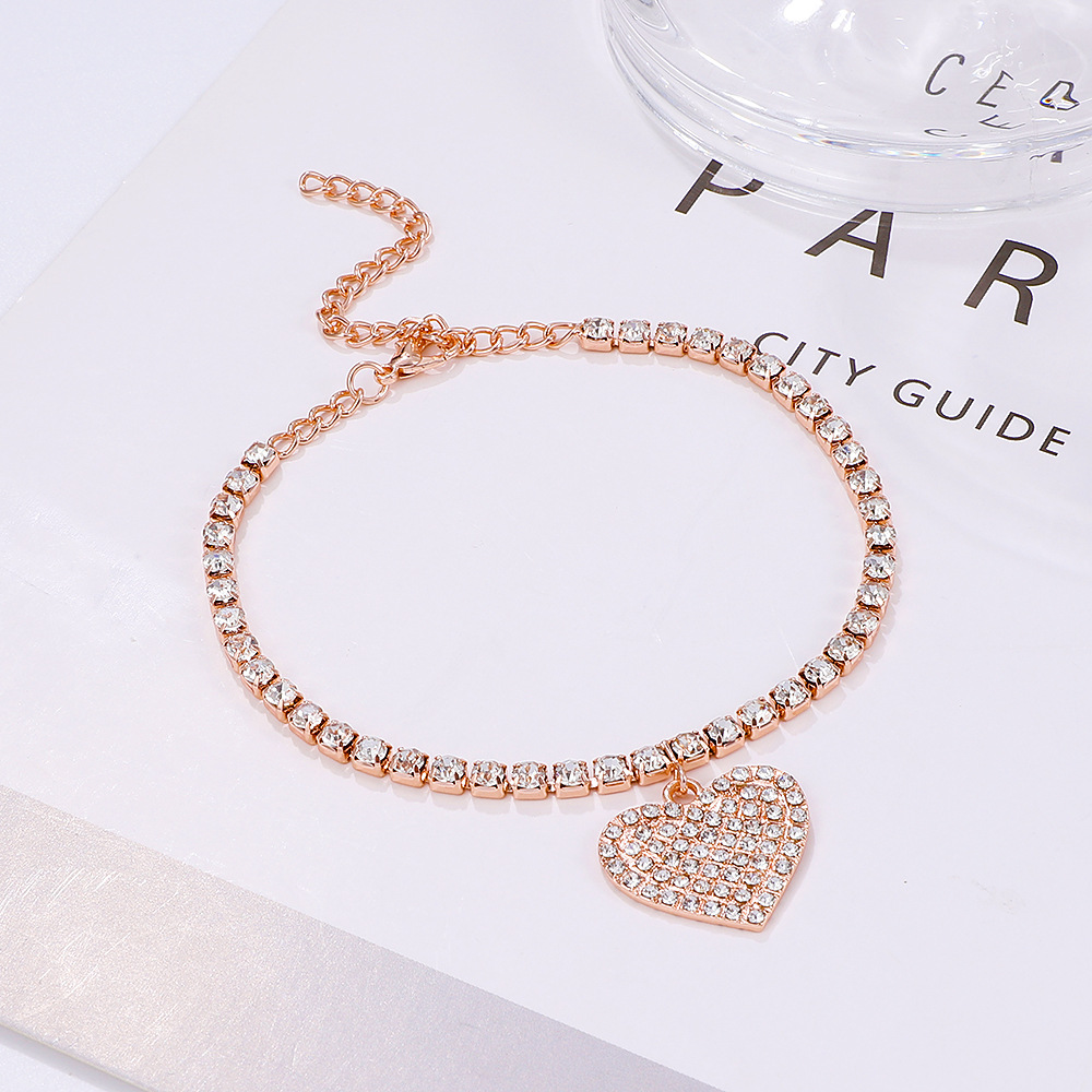 Two Piece Set Heart Crystal Anklet Beach Charms Ankle Bracelet Halhal Jewellery Anklets For Women Indian Jewelry Foot Bracelet
