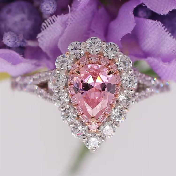 Choucong Stunning Wedding Rings Luxury Jewelry Real 100% 925 Sterling Silver Water Drop Pink Moissanite Diamond Eternity Elegant Party Women Engagemen