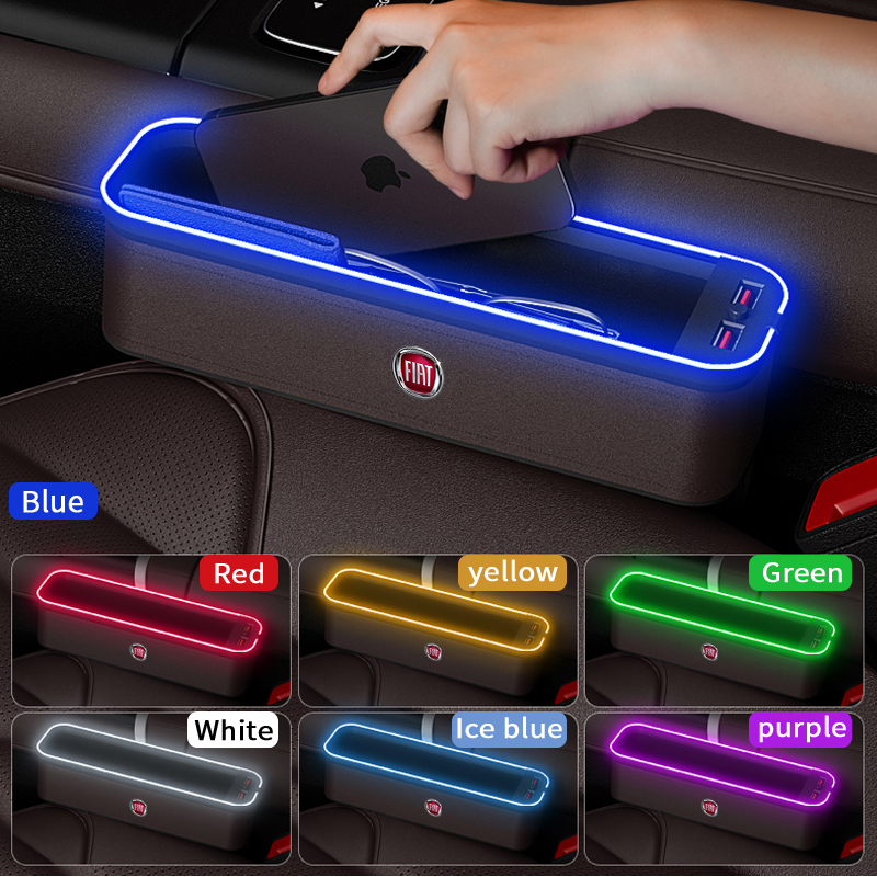 Car Interior LED 7-Color Sewn Chair Storage Box parts For Fiat 500 C E X L Abarth Bravo Ducato Panda Punto Siena Stilo Tipo Toro