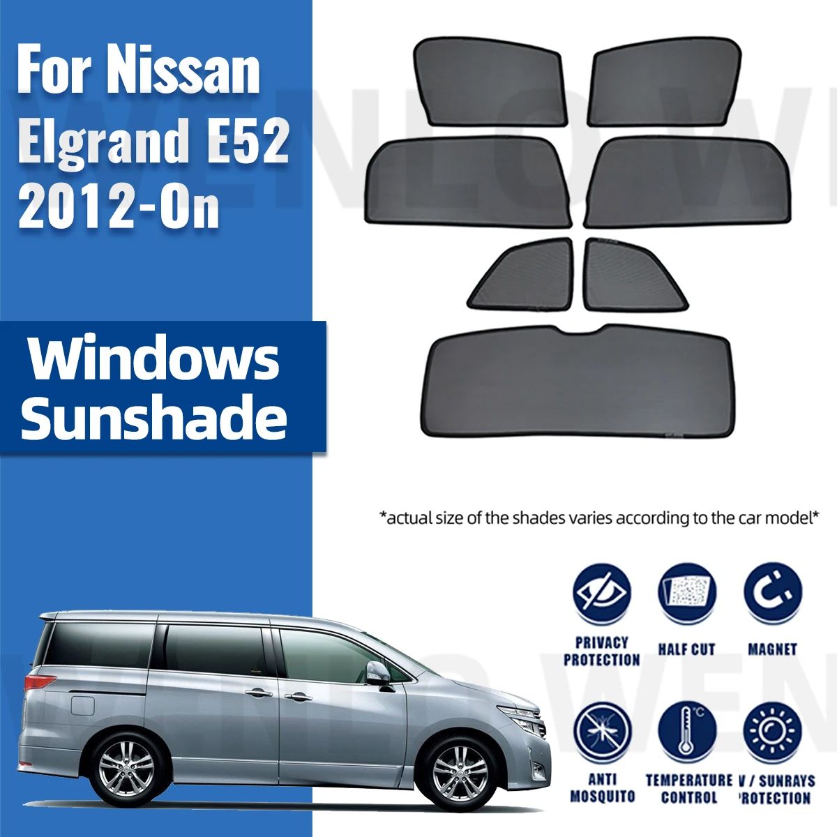 For Nissan Elgrand E52 2010-2023 Magnetic Car Window Curtains Solar Sunshield Shadow Mesh Glass Shading Sun Protection