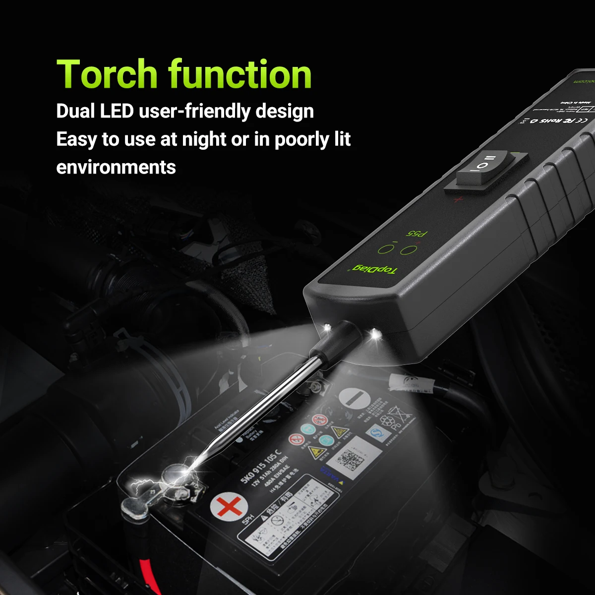 Power Topdiag P55 Automotive Circuit Probe Tester 12V 24V Car Test Light Electrical Diagnostic Tool Kit AC DC Short Finder smile