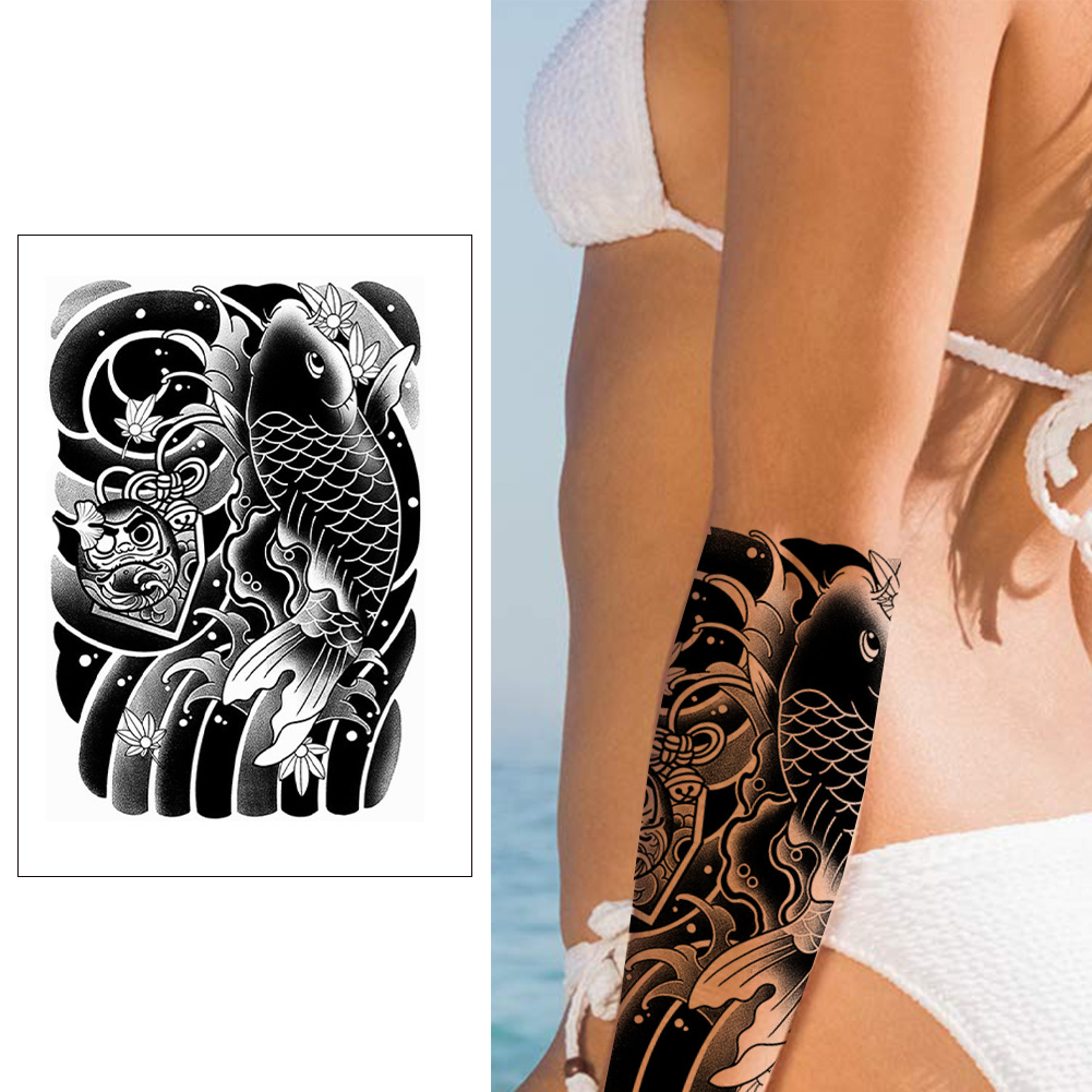 2PCS Waterproof Herbal Juice Tattoo Sticker Koi Fish Flower Tattoo Sticker Semi Permanent Tattoo for Arm Chest Shoulder Thigh