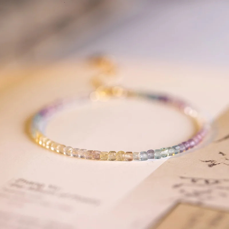 Very Thin 2mm Multcolor Natural Fluorite Rough Stone Beaded Bracelets for Women 14k Gold Filled Fine Jewelry Summer Gift YBR661 240522