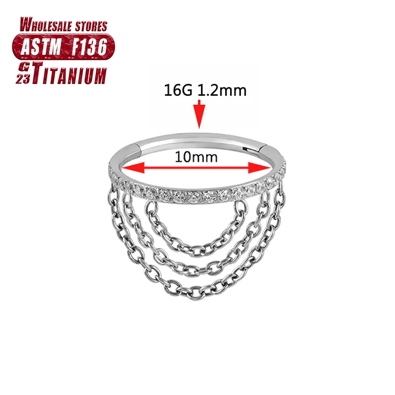 F136 Titanium Cartilage Hinge Septum Three Welding Chains Nose Rings Daith Helix Spiral Piercing Body Jewelry Women Accessories