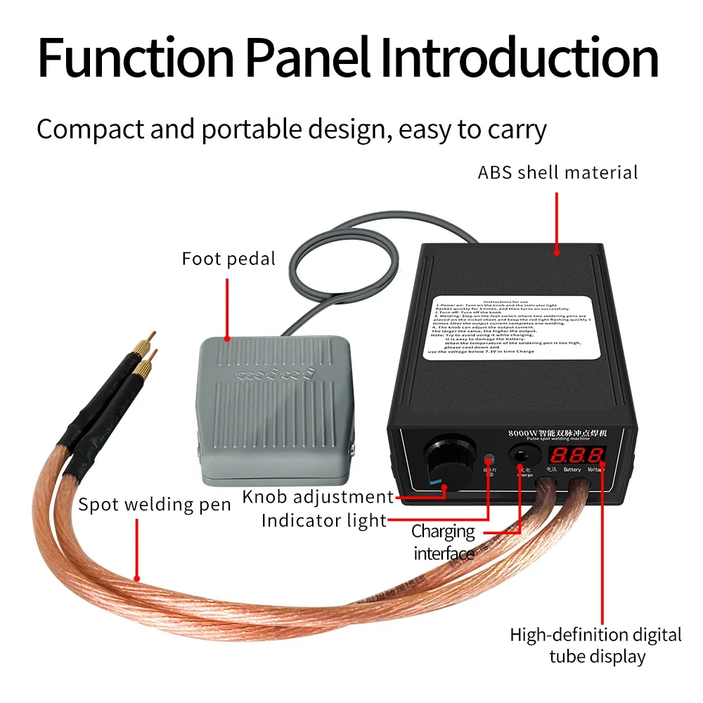 Mini Lithium Battery Spot Welder Digital Display Handheld Spot Welding Rechargeable for 18650 Battery and Welding Nickel Strip