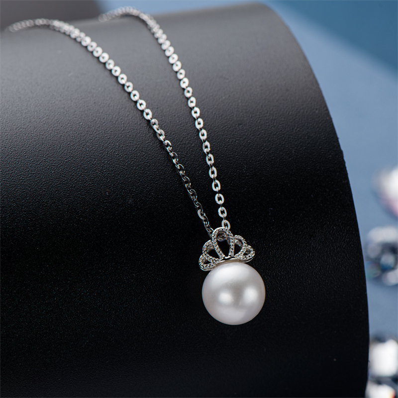 AINUOSHI Real Silver Chain 925 For Women 8-8.5mm Freshwater Pearls Crown Pendant Necklace Trendy Delicate Bridal Jewelry Gift