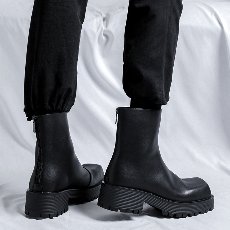 Soled Thick Platform Designer Square Head Soft Leather Boots Fashion Trends Mens Street High Top Shoes f43c