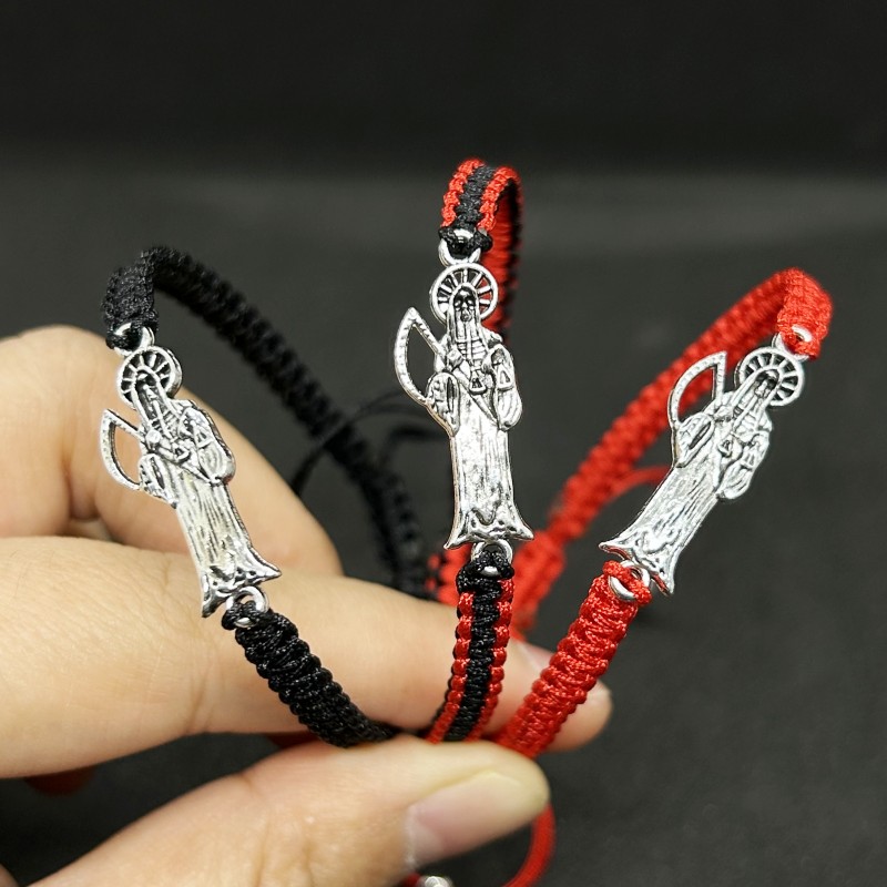 Mexican Red new Black Rope Braided Santa Muerte Bracelets 2025 for Men Women Gifts