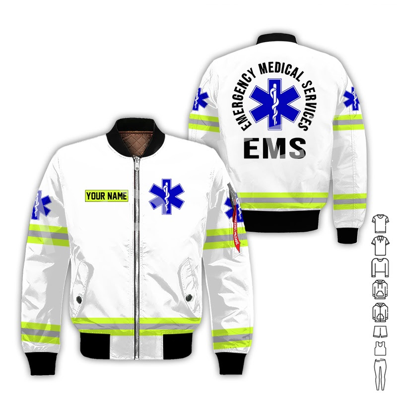 Custom Name Cosplay EMS EMT Medical Paramedic Worker Tattoo 3DPrint Streetwear Winter Windbreaker Warm Coat Bomber Jacket X4