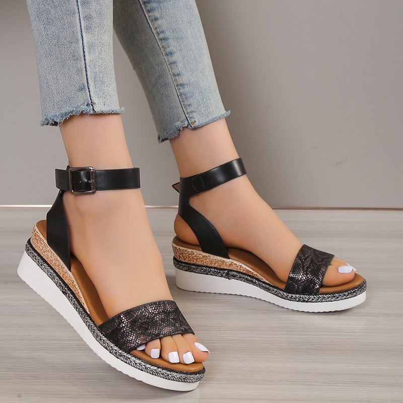 Amkle Strap Wedge Sandals for Women Summer 2023 High Heel Open Toe Buckle Gladiator Shoes Woman Non Slip Platform Sandals Female