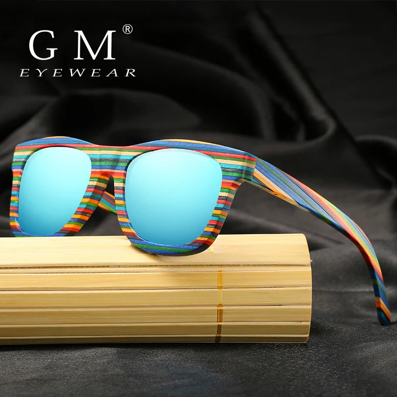 GM Handmade Wooden Colorful frame Sunglasses Polarized Gafas Eyewear Eyeglasses Reflective lens Men Women Bamboo sunglasses 240515