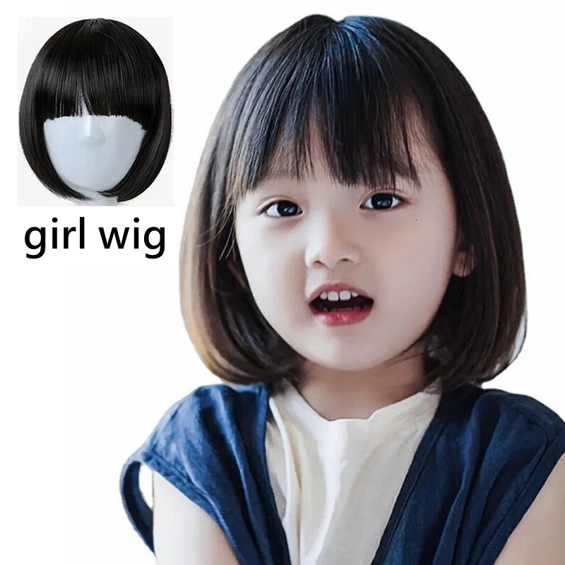 Kids Wigs Childrens Hair Accessories Short Hood for Girls Headgear for Baby Coronet Toddler Black Headdress Reborn Doll Toupee 240521