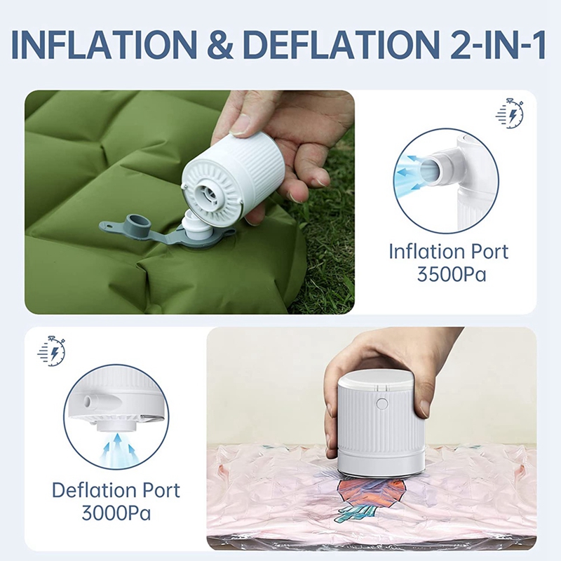 White Air Pump USB Rechargeable Air Pump Inflate Deflate With Nozzles For Air Mattress, Pool Toys, Floats, Air Bed