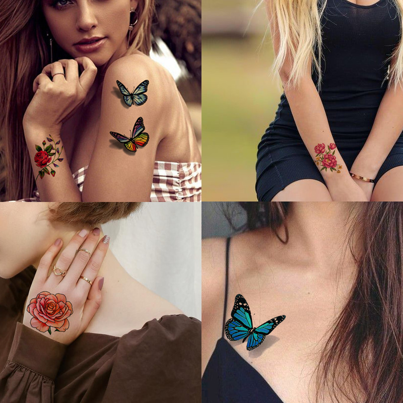 15 Pcs Flower Tattoo Stickers for Hand Waterproof Temporary Tattoos Women Realistic Fake Tattoo Butterfly Body Makeup Tatoo