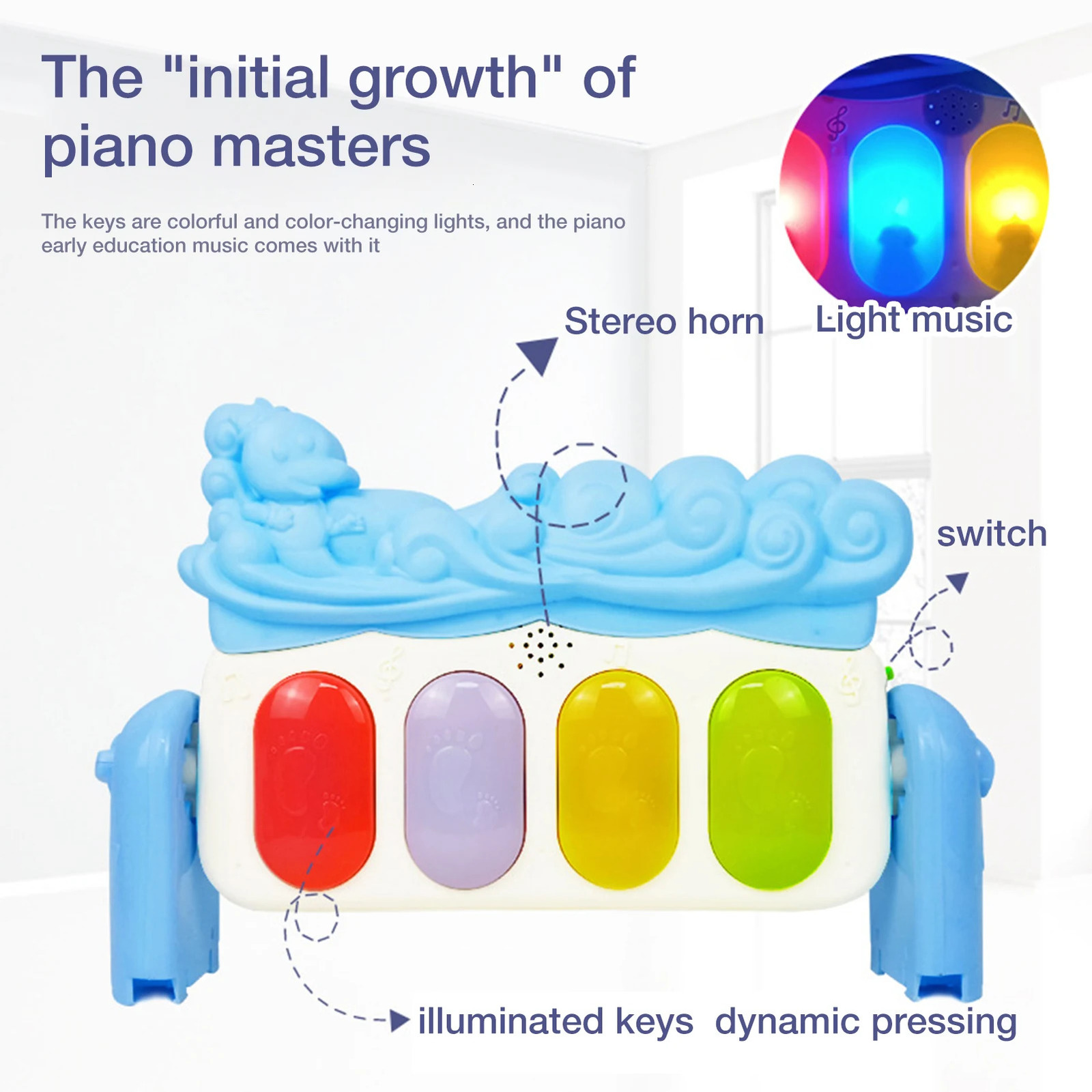 Baby Music Rack Play Mat Puzzle Carpet with Piano Keyboard Infant Playmat Gym Crawling Activity Rug Toys for 0-12 Months Gift 240518