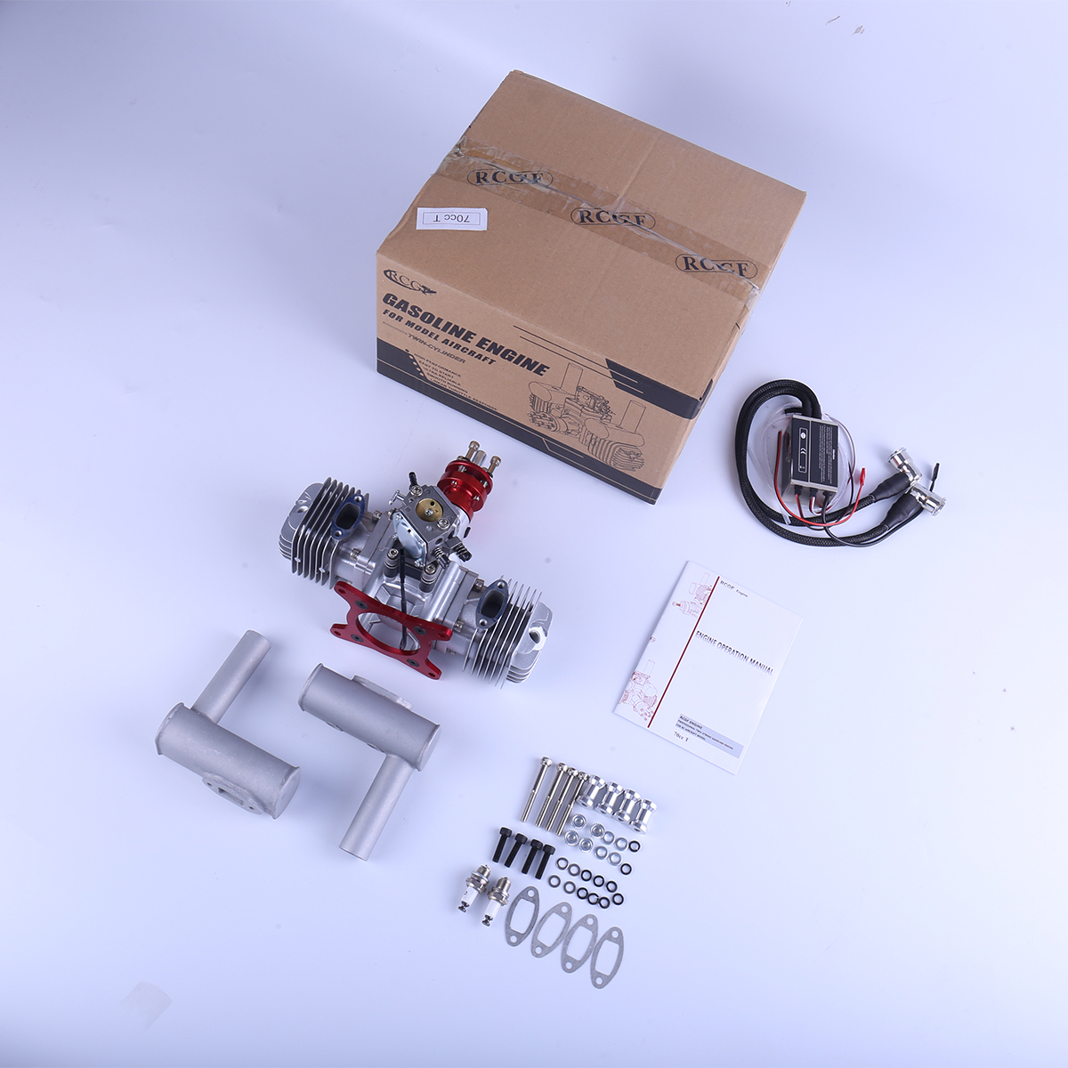 New RCGF 70cc Twin Cylinder Petrol/Gasoline Engine Dual Cylinder with Muffler/Igniton/Spark Plug for RC Model Airplane