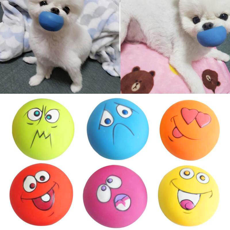 Rubber Dog Puppy Pet Play Squeaky Ball Chewing Toys With Face Fetch Bright Balls Dog Accessories Sounding Toy игрушки для собак