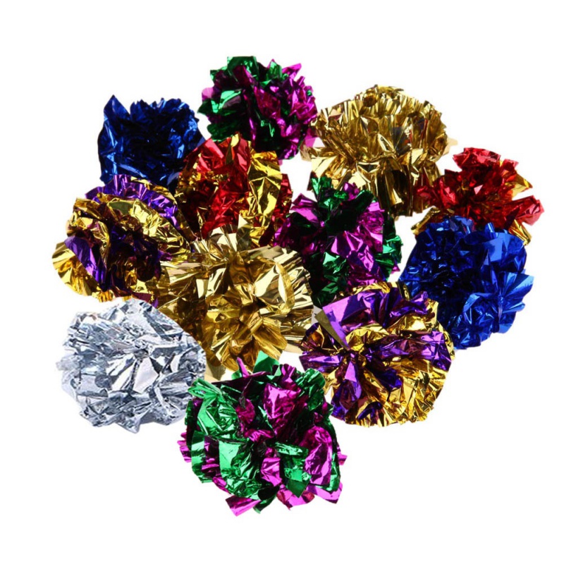12pcs Cat Mylar Crinkle Balls Cat Toy Interactive Sound Ball Plastic Big Balls Crinkle Crackle Ring Paper Kitten Pet Play Toys