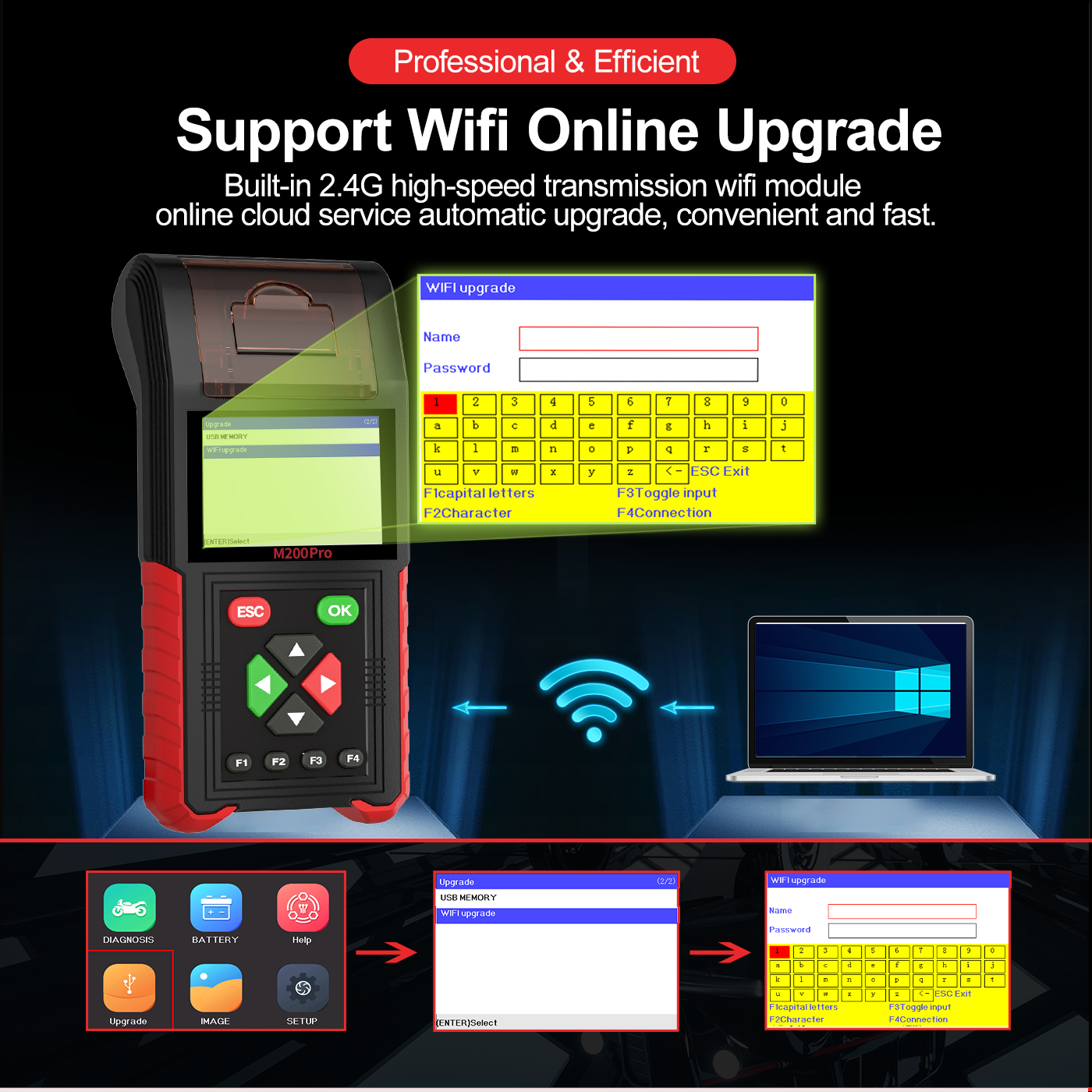 JDiag M200 Pro Motorcycle Diagnostic Tool Support ECU Remapping&programming Battery Tester Automotive Testing M200 M300 M100 PRO
