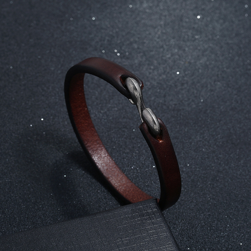 MKENDN Punk Men Bracelet Genuine Leather Bangle Retro Cuff Bracelet Classic S Hooks Wristband Men Women Jewelry Gifts