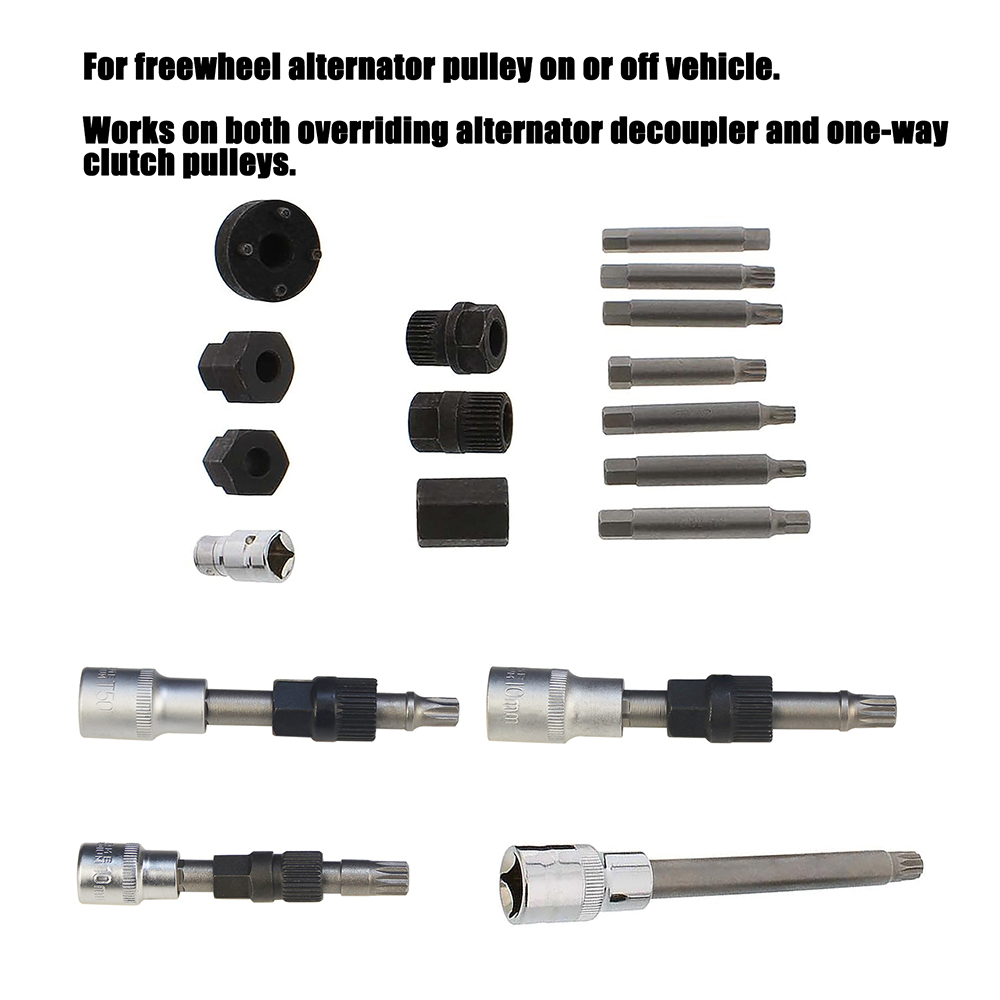 18pcs Alternator Repair Tool of Alternator Freewheel Pulley Puller Removal Socket Tool Kit