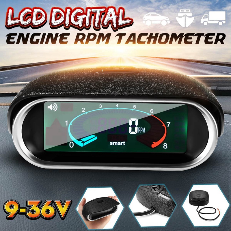 Car Universal 50-9999RPM Tachometer LCD Digital Display Engine Tachometer Boat Truck LCD Sn RPM Meter