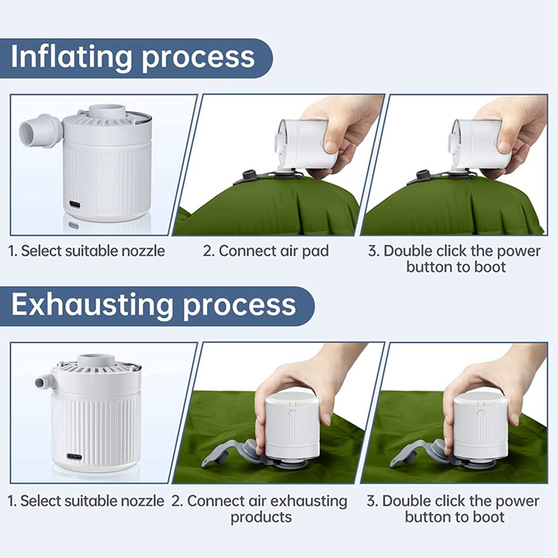 White Air Pump USB Rechargeable Air Pump Inflate Deflate With Nozzles For Air Mattress, Pool Toys, Floats, Air Bed