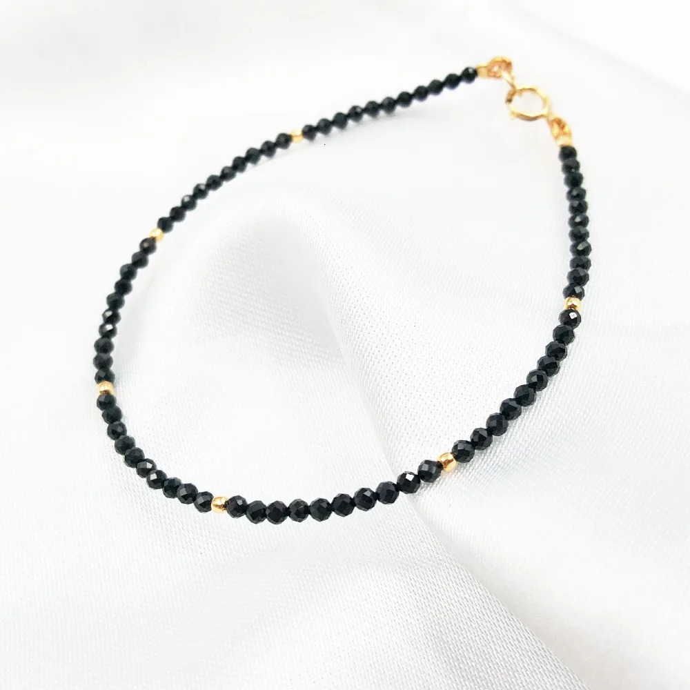 Lii Ji Unique Natural Stone Black Spinel 2-3mm Faceted Beads 925 Sterling Silver Beads Clasp Fine Bracelet 7-8 240522
