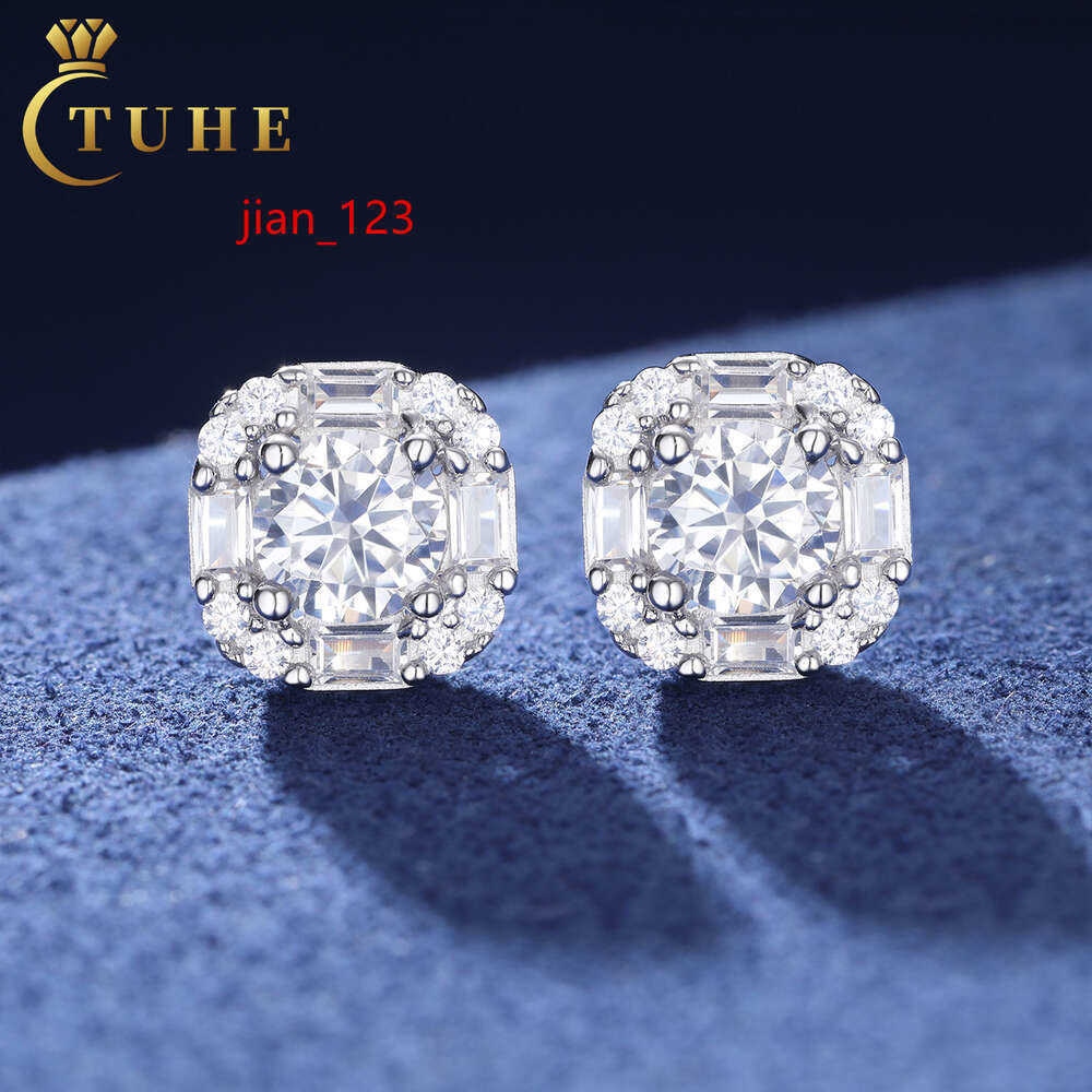 Fine Jewelry High Quality Sterg Sier Prong Setting Emerald Cut VVS Moissanite Dia Geometric Stud Earrings