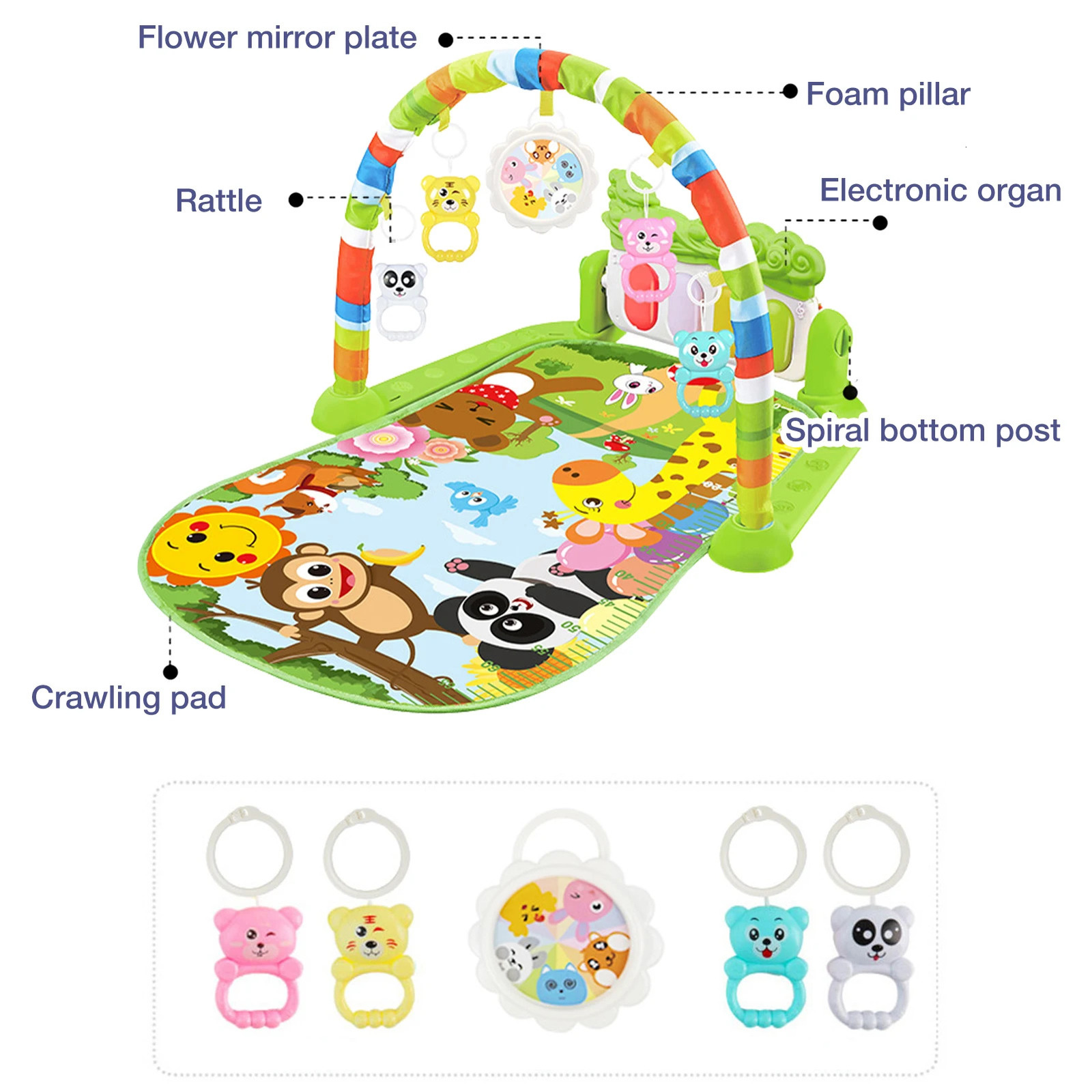 Baby Music Rack Play Mat Puzzle Carpet with Piano Keyboard Infant Playmat Gym Crawling Activity Rug Toys for 0-12 Months Gift 240518