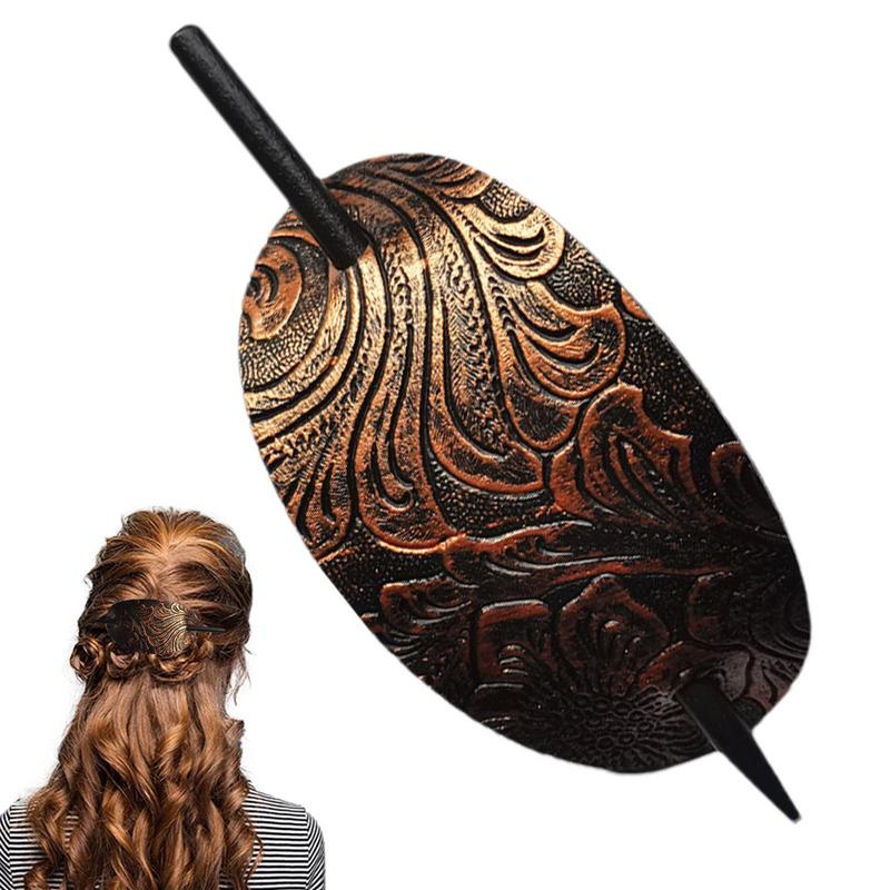 Leather Hair Barrette With Stick Faux Leather Hair Barrette Hair Tie Leather And Stick Hair Slide Ponytail Hair Accessories #W0