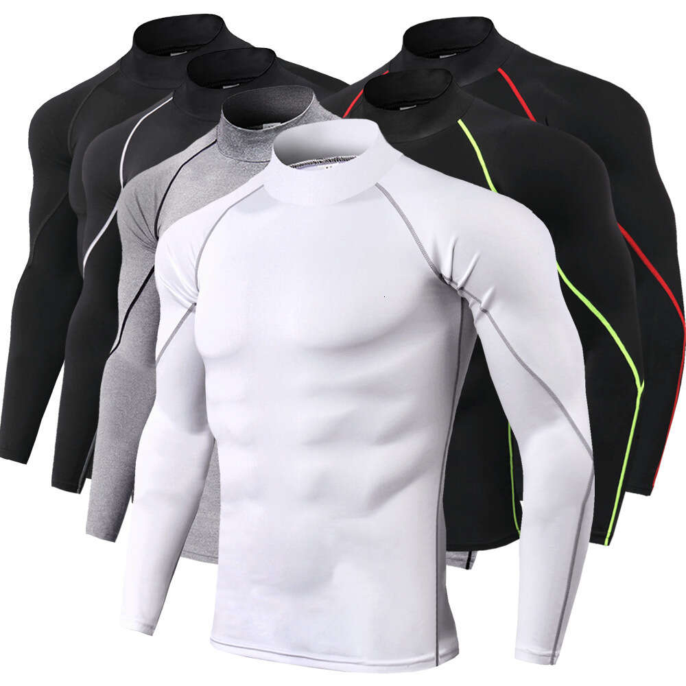 Ddmytiger Men S High Neck Fiess PRO Sports Running Long Sleeved T Shirt Autumn And Winter Elastic Quick Drying Standing Collar Sweater H